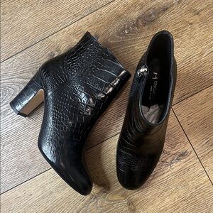 M Grigianricio Black Croc Embossed Ankle Boots Size 38/8